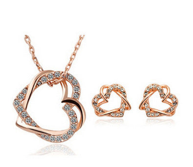 Double Diamond Heart Necklace Earring