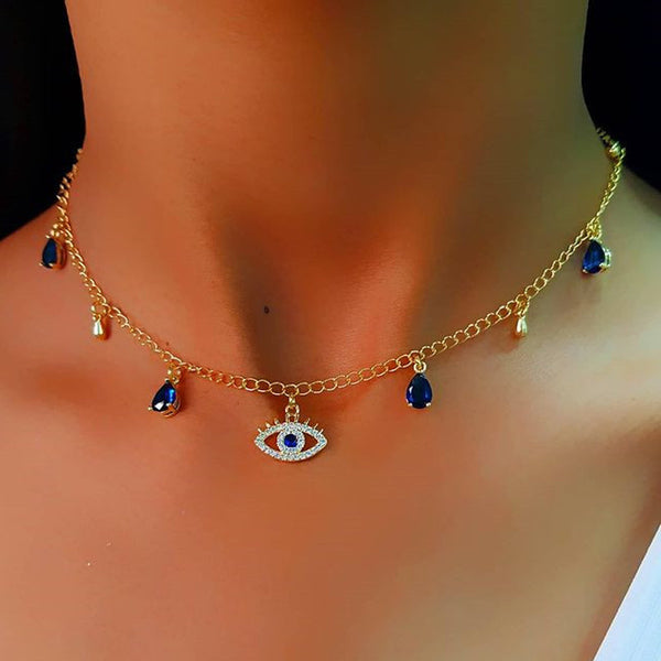 Gold Plated Evil Eye Crystal Necklace